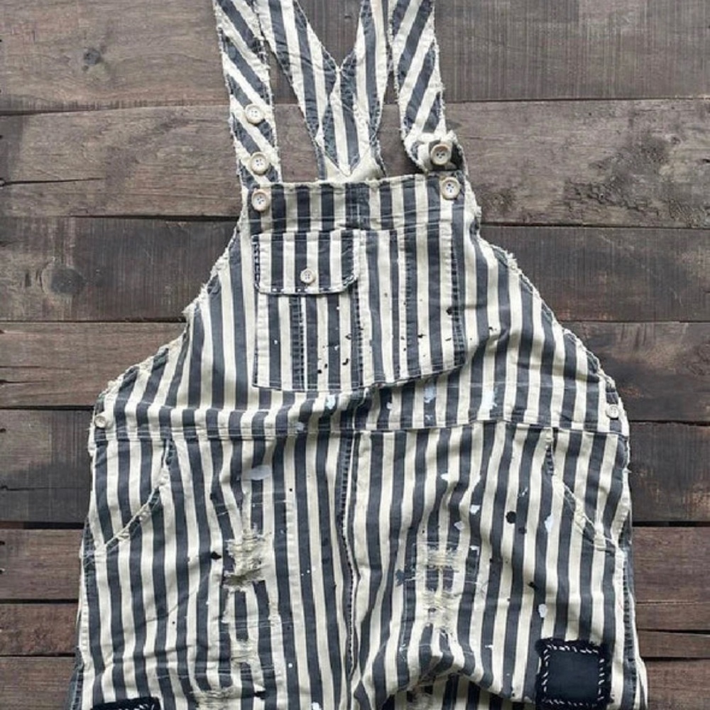 JADED GYPSY Endless Travels Overalls Hippie Striped in Vintage Black